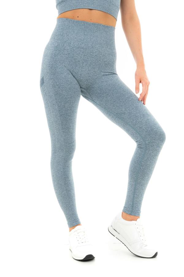 Smart Living Women's High Waist Solid Marl Leggings with Bum Lift - Blue Marl