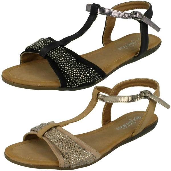 Savannah Ladies Savannah T-Bar Beaded Bow Vamp Sandals