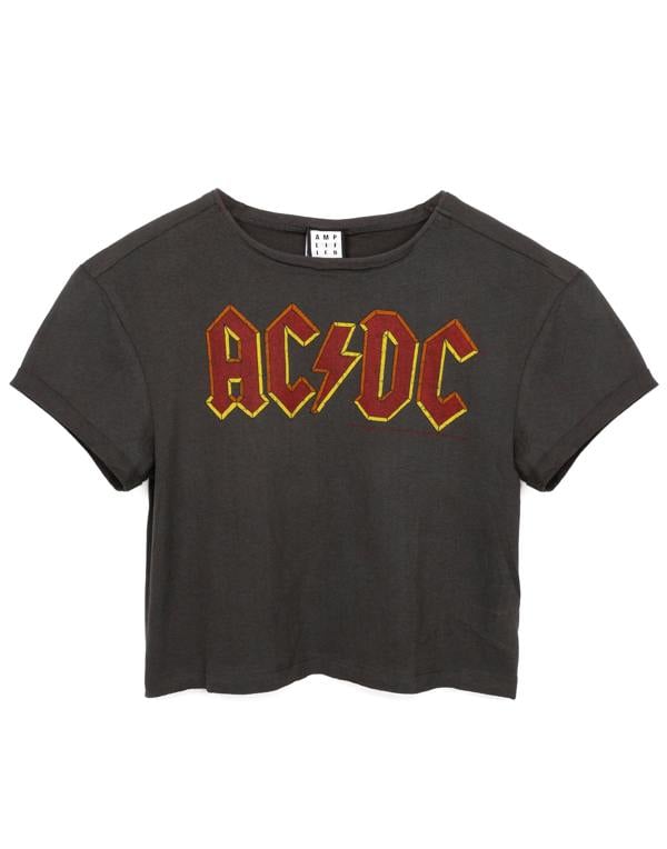 Amplified Clothing Womens Grey Ac/Dc Cropped Short Sleeved T-Shirt