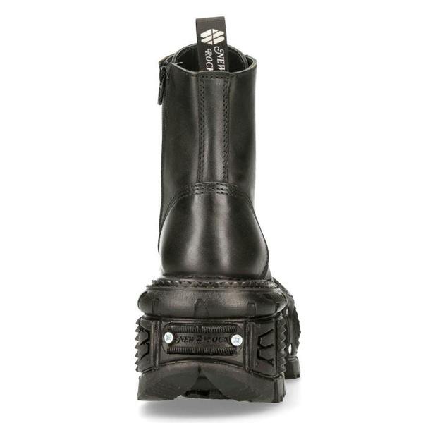New Rock Unisex Black Leather Combat Platform Boots- TANK083-C1