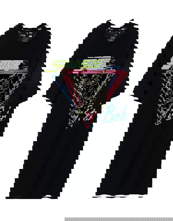 SpongeBob SquarePants Womens Black 80's Neon Short Sleeved T-Shirt