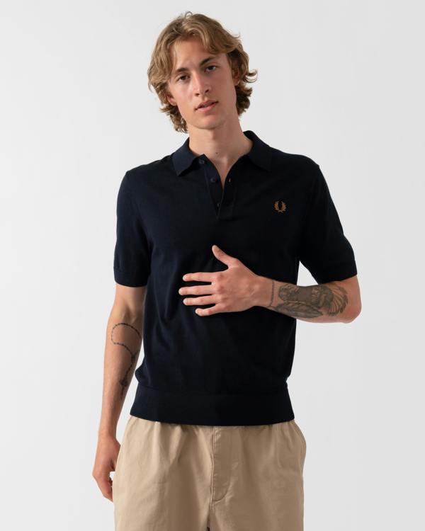 Fred Perry Mens Cotton Knitted Shirt - Navy 608