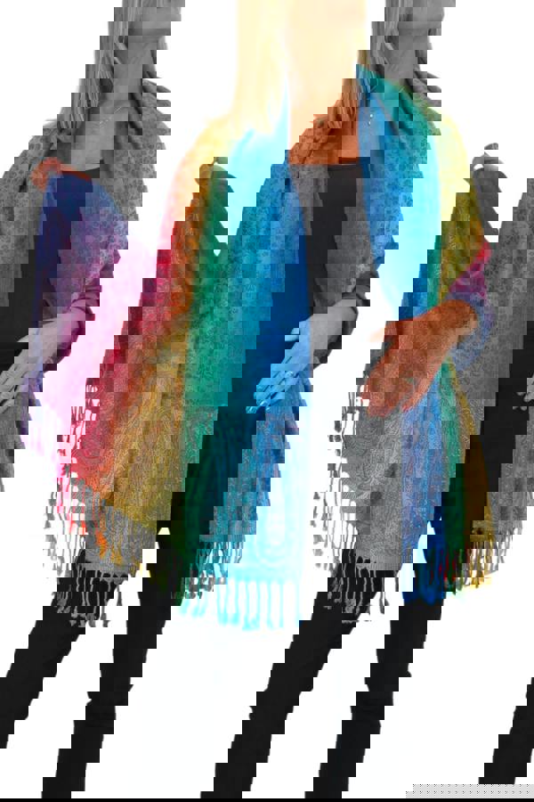 Paulo Due Rainbow Floral Paisley Pashmina Shawl Scarf