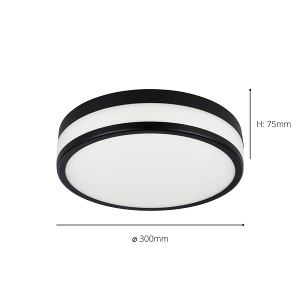 EGLO Palermo LED Glass/Black Steel Flush Bathroom Ceiling Light