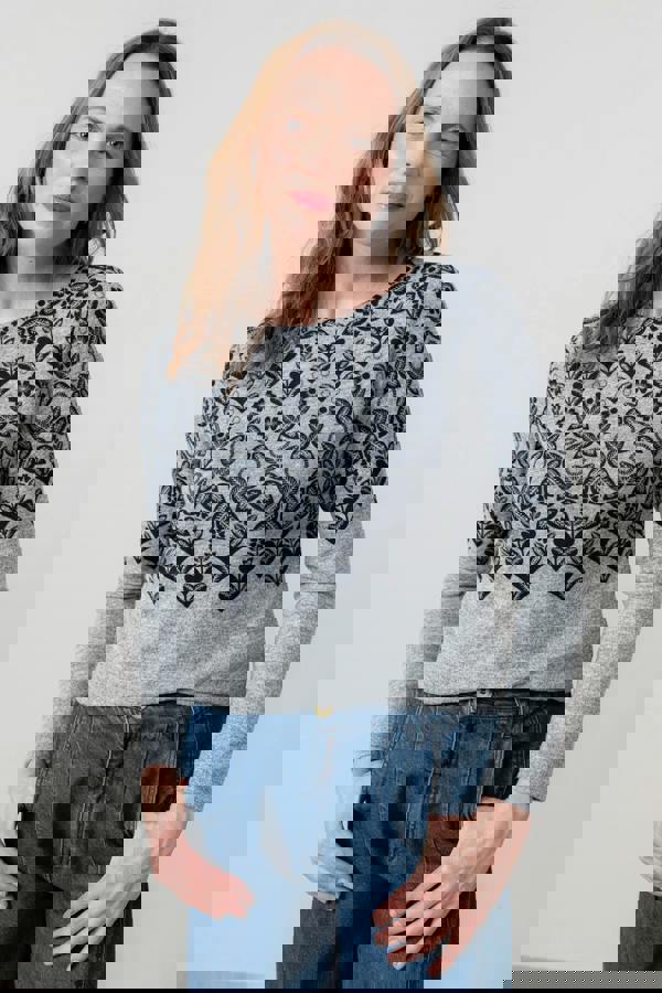 Lily & Me Angela Fair Isle Print Knit Top Grey