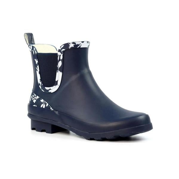 Navy Lazy Dogz Prairie ankle wellies with floral detail, perfect for stylish comfort on the farm or walk