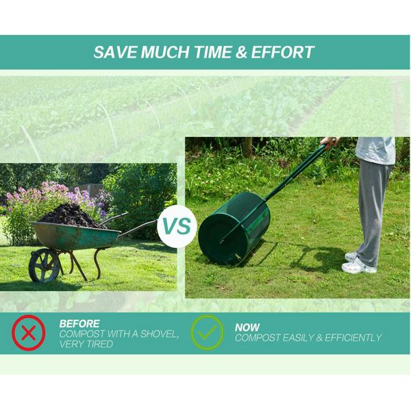 Gr8 Garden 76L Garden Compost Spreader Roller for Lawn, Soil, Peat Moss & Manure