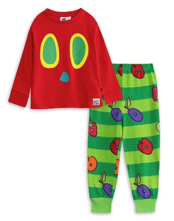 Vanilla Underground Eric Carle Unisex Kids Red The Very hungry Caterpillar Long Sleeve Long Leg Pyjama Set