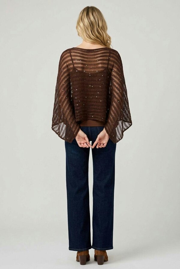 Izabel London Semi Sheer Striped Mesh Poncho Top
