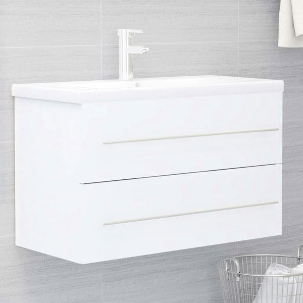 Berkfield Sink Cabinet with Built-in Basin White Engineered Wood