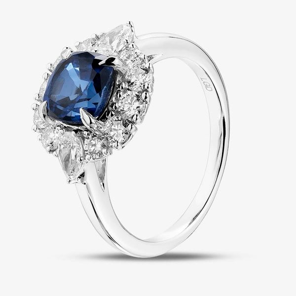 T. H. Baker 9ct White Gold 1.85ct Sapphire & 0.75ct Lab Grown Diamond Halo Ring LGR46788-SD