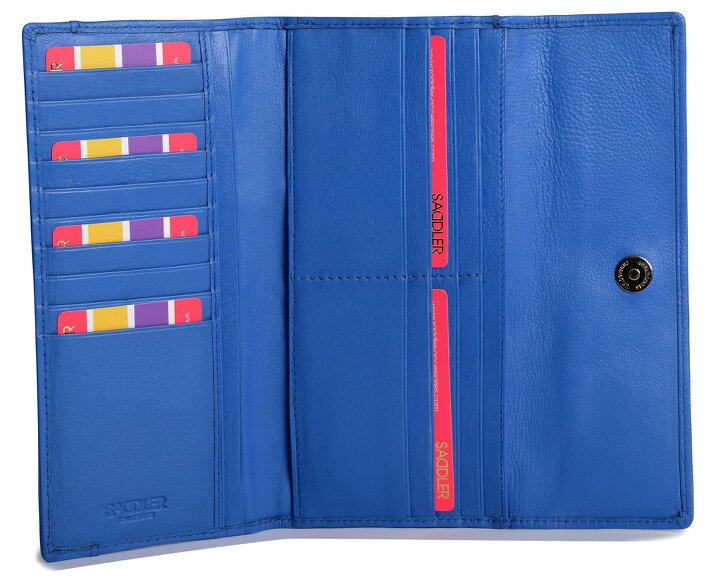 SADDLER CLAIRE Long Leather Trifold Purse - 18 Card Slots, Dual Zip Pockets, and Note Sections - RFID Protected