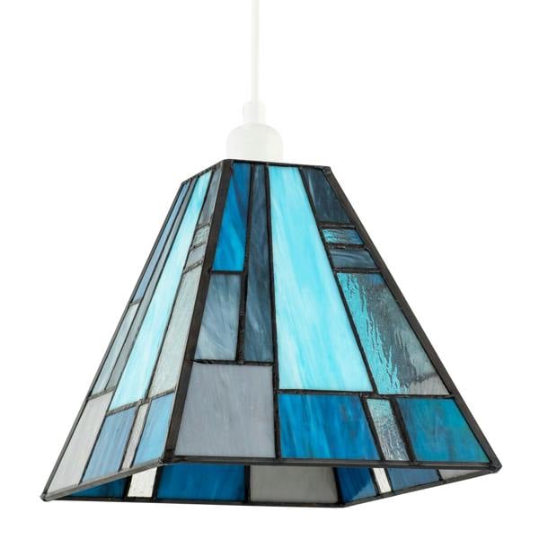 Art Deco Tiffany Pendant Lighting Shade with Pale and Navy Blue Panels Image 1