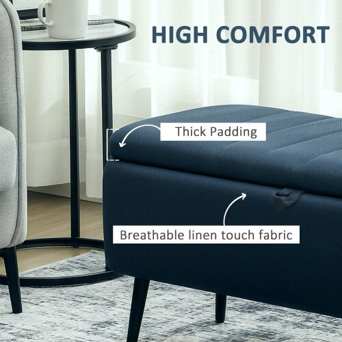 Wyld Haus Sudina Linen Look Rectangle Dark Blue Storage Ottoman