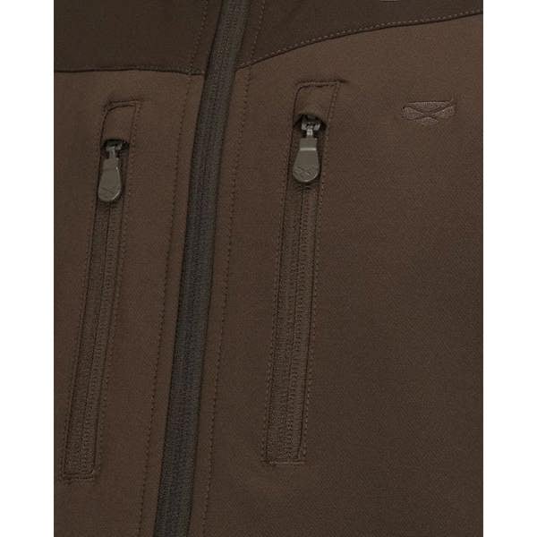 Close-up of Hoggs of Fife Ardross gilet zipped chest pockets for secure storage of phone or essentials outdoors