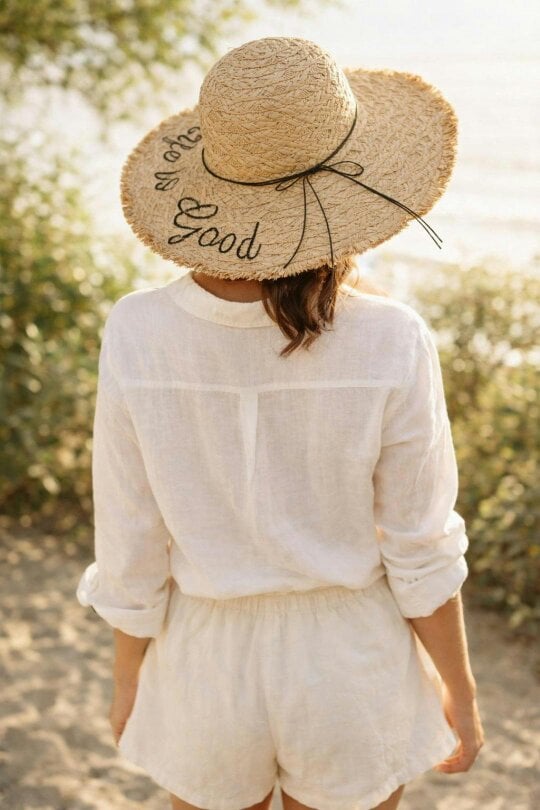 SVNX Life is Good Straw Sun Hat in Beige
