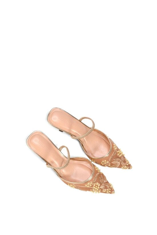 XY LONDON Embroidered Slingback Mesh Court Shoes
