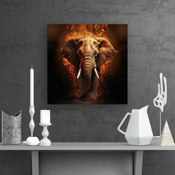 Warren Reed Splashart Elephant and fire Canvas