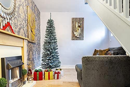 4ft to 8ft Slim Artificial Flocked Christmas Pencil Trees with Metal Stand image 4