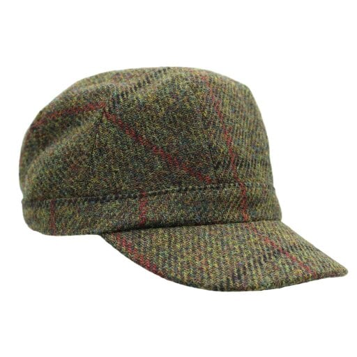 Heather Hats & Accessories Harris Tweed Traditional Cadet Cap, Satin Lining, Outdoor Wear, Rowan Olive
