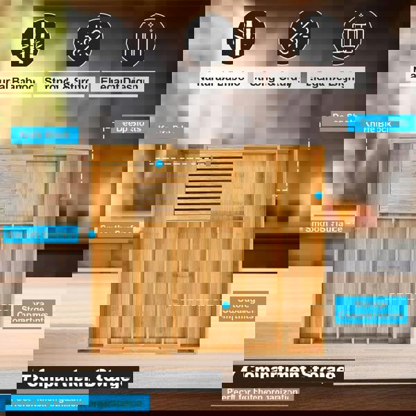 MANTRARAJ Cutlery Drawer Organiser Expandable Bamboo Utensil Organiser With Knife Holder Kitchen Drawer Divider