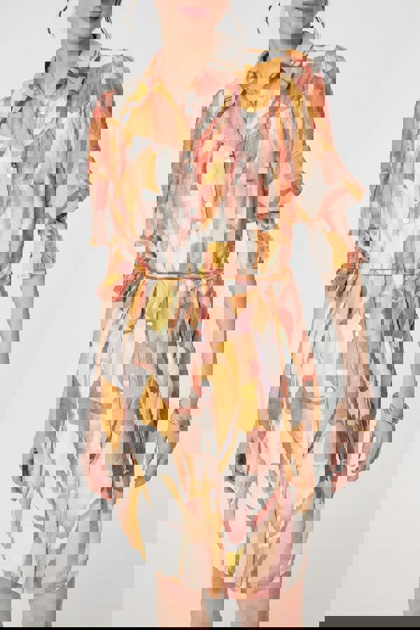 Orange | Printed 3/4 Puff Sleeve Shirt Dress