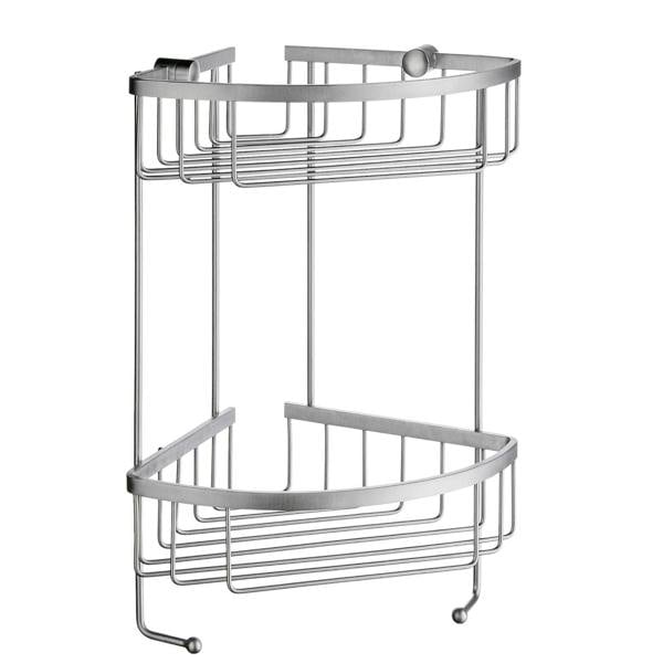 Brushed chrome double corner shower basket
