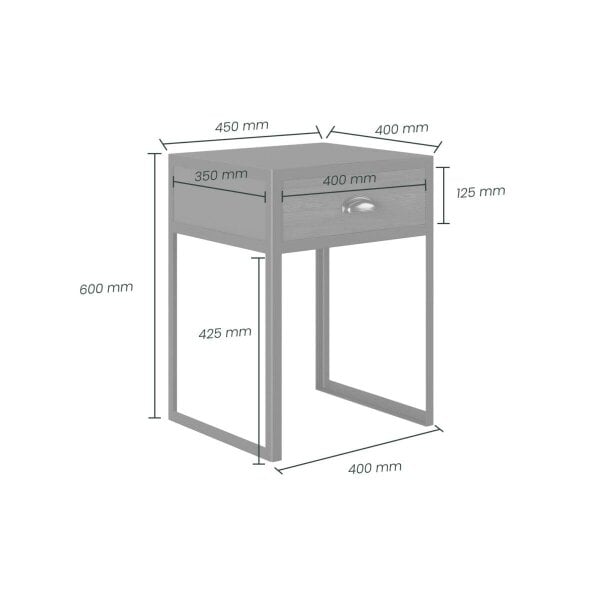 Wyld Haus Rimini Slate Grey Oak and Black Bedside Table with Drawer