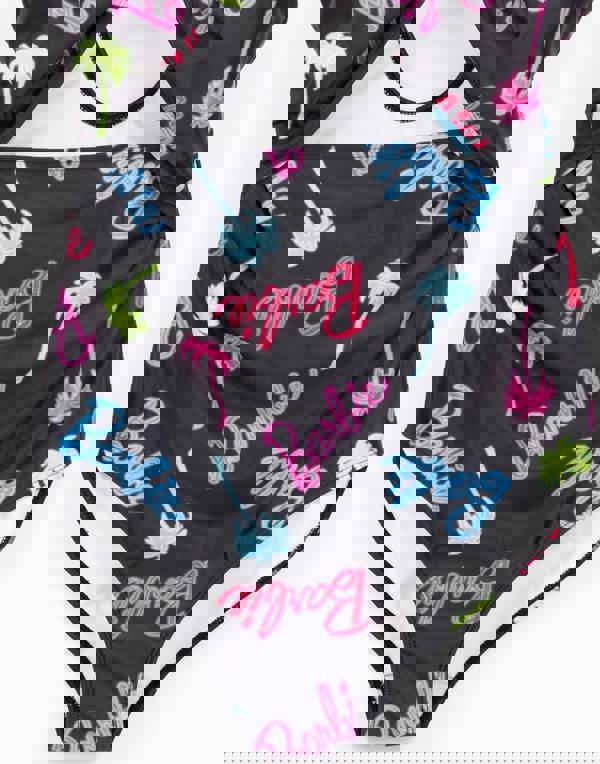 Barbie Womens Multicoloured All-Over Print Logo & Palm Tree Graphic 1 Piece Swimming Costume