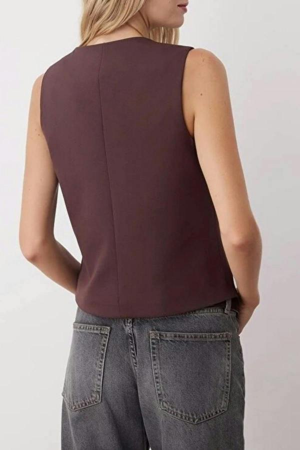 WOVCOR Crop Woven Vest with Buttons
