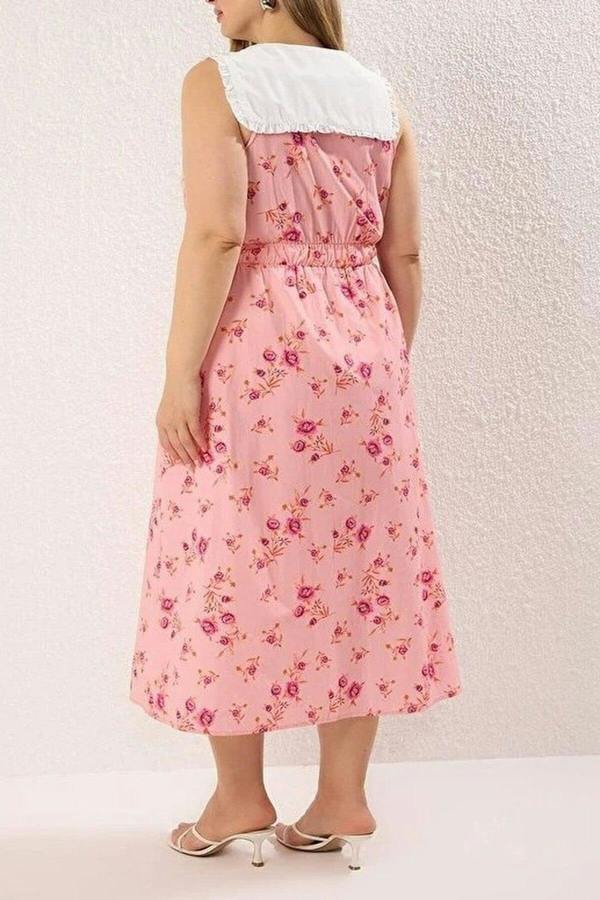 WOVCOR Floral Poplin 100% Cotton Midi Woven Plus Size Dress