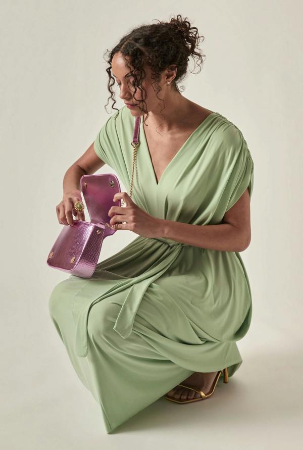 James Lakeland Draped Open-Back Midi Dress – Sage Green