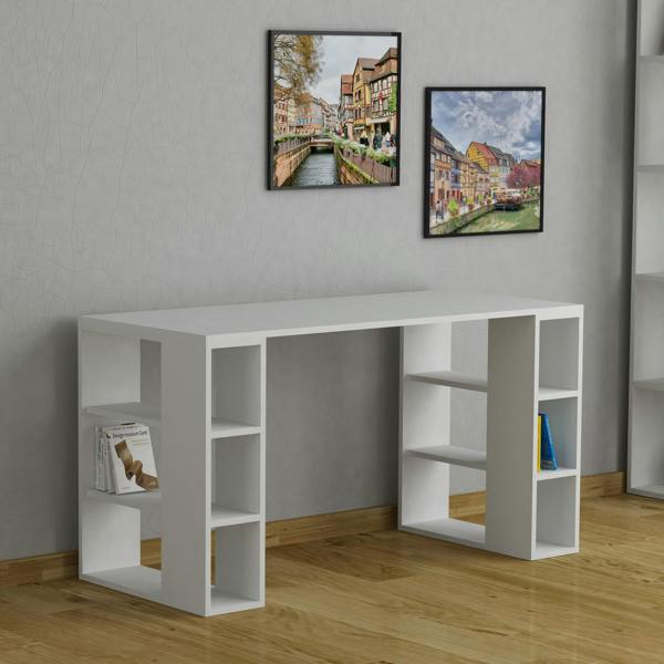 Decortie Colmar Modern Desk with Integrated 6-Shelf Bookshelf Storage Width 140cm