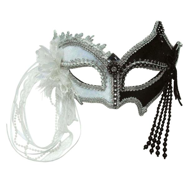 Bristol Novelty Black/White Tassel Eye Mask - White/Black - 