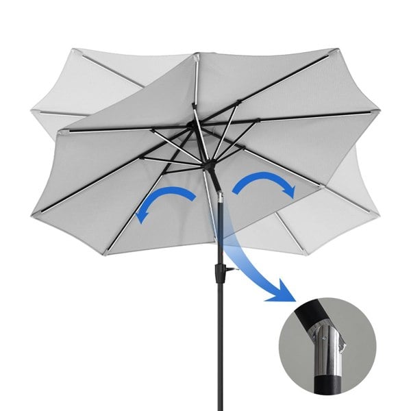 Light Grey 3M Lighted Market Sunbrella Umbrella with Solar Strip LED Lights Living and Home