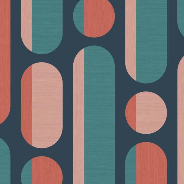 Envy Morse Wallpaper - Coral and Navy - 10m