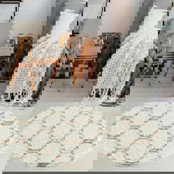 Trellis Design Thick Shaggy Area Rugs Ivory Beige