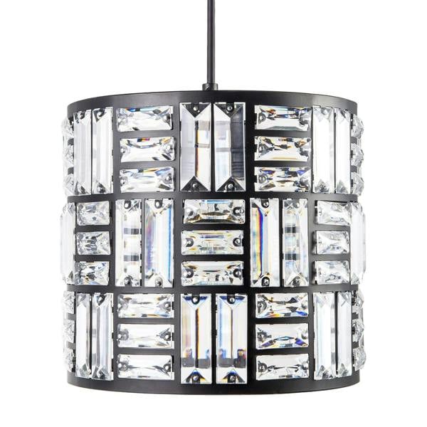 Modern Circular Drum Matte Black Pendant Shade with Clear Acrylic Rods Image 4