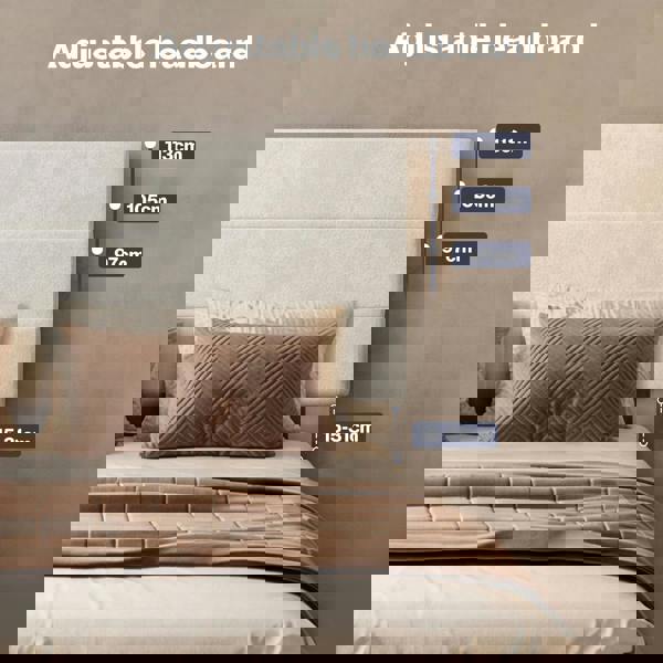 Levede Double Bed Frame with Upholstered Headboard Velvet Foam White Fabric