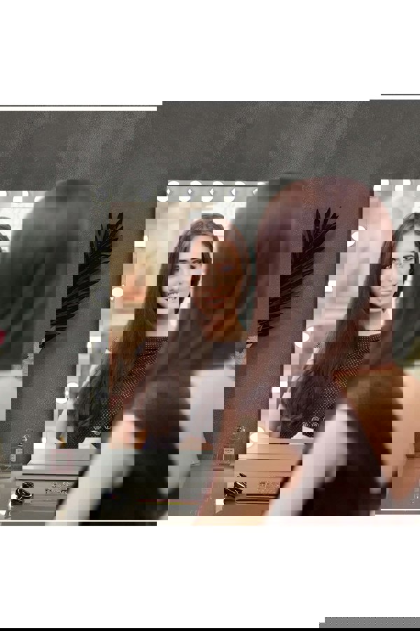 Living and Home Hollywood Lighted Rectangular 3 Lighting Modes Makeup Mirror with Base