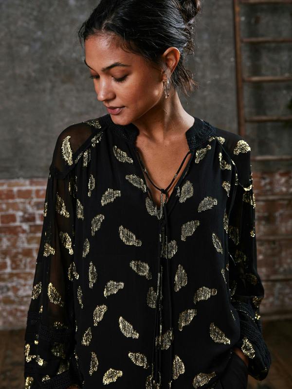 Rose & Nancy Wren Gold Feather Blouse