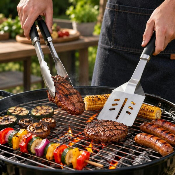 Dyzi 3 Piece Stainless Steel BBQ Tool Set 39.42cm Grilling Utensils