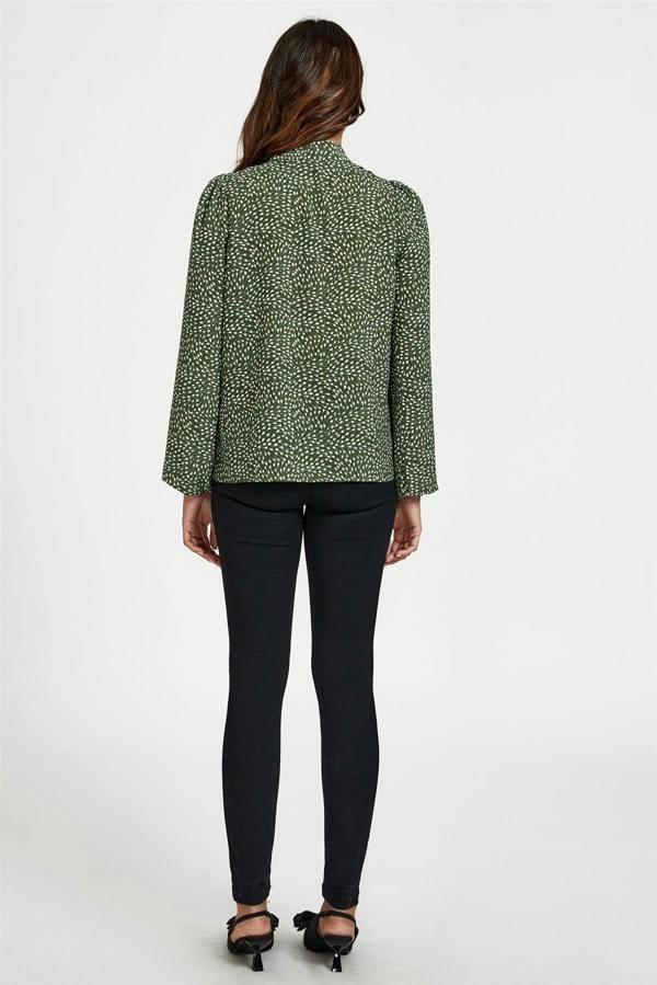 FS Collection Floral Print Side Tie Blouse Top In Olive