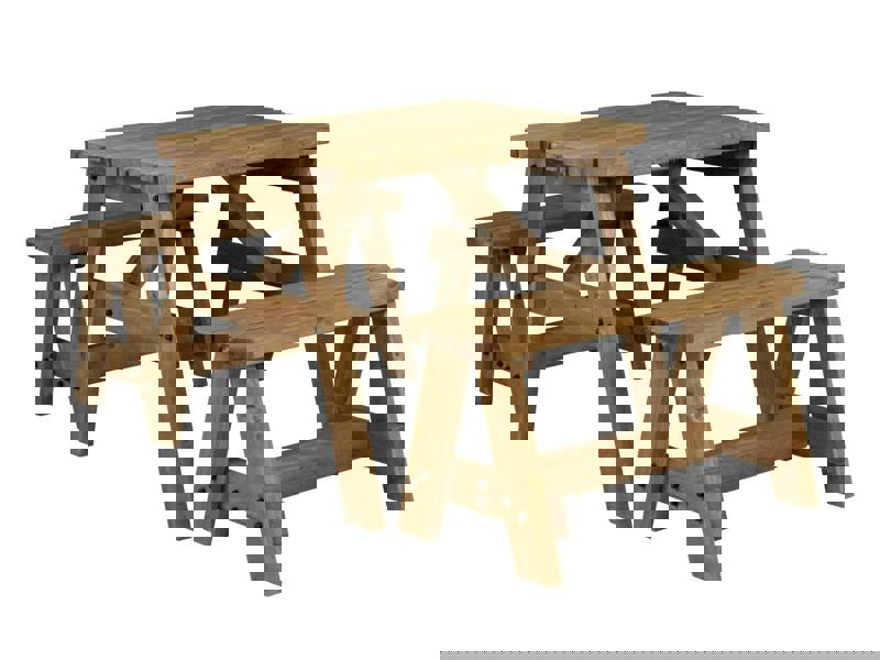 Victoria Rounded Picnic Table and Benches Set – Rustic Finish Wooden Outdoor Dining Set for Gardens, Patios, and Picnics
