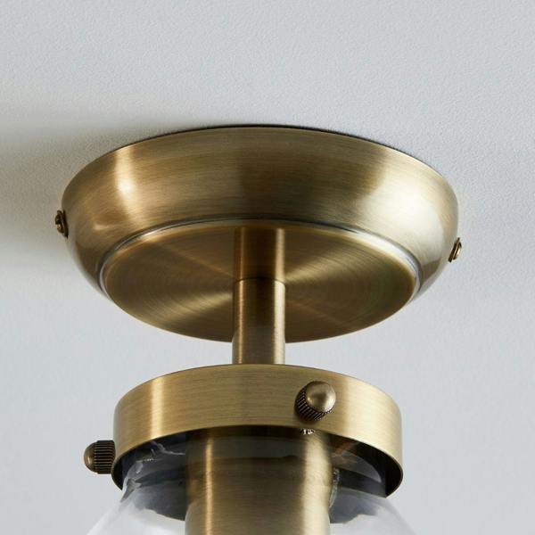 Pagazzi Lighting Brunswick Antique Brass & Glass Flush Ceiling Light