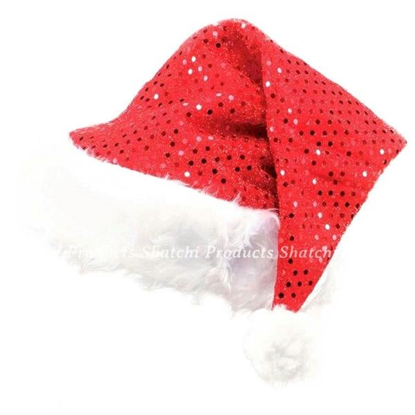 12 Pack Deluxe Red Sequin Santa Hats with White Faux Fur Trim and Bobble for Christmas Parties image 6