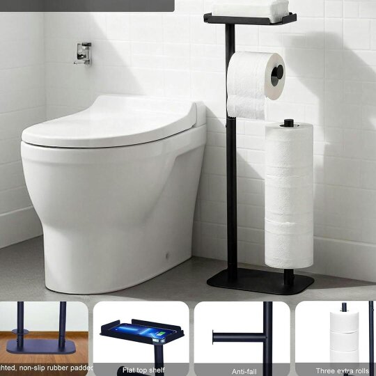 Havendro Toilet Paper Holder With Top Shelf Freestanding Black Weighted Base
