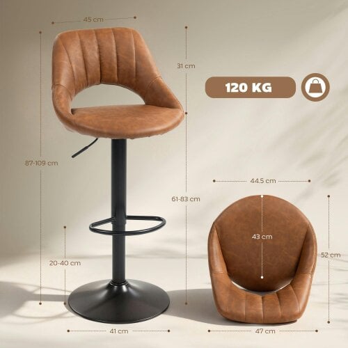Wyld Haus Palosa Set Of 2 Brown Faux Leather Swivel Bar Chairs With Backrest And Footrest