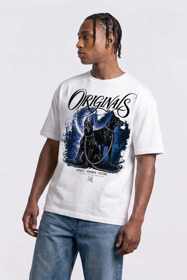 London Attitude Doberman Oversized Heavyweight Graphic White T-Shirt