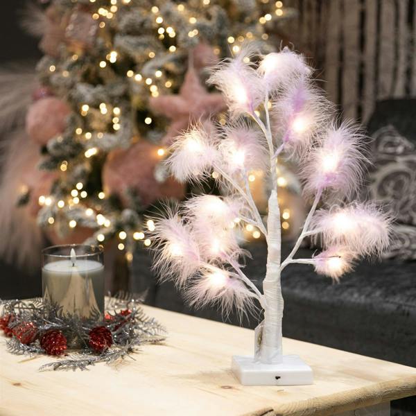 55cm Purple Feather Tree Table Lamp with Warm White LEDs, Battery-Operated Decorative Light image 5